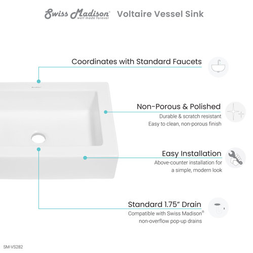 Swiss Madison Voltaire 15.75'' Ceramic Rectangular Vessel Bathroom Sink